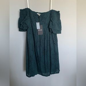NWT Anthropologie JOA Teal Off-the-Shoulder Eyelet Dress